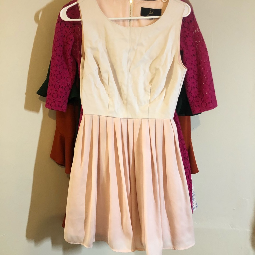 Jack size 2 blush faux leather and chiffon dress